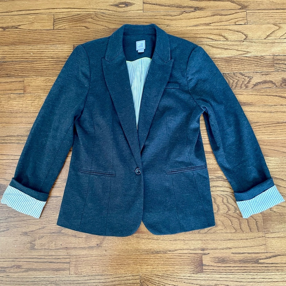 JCP JCPenney Charcoal Gray One Button Pinstripe Lined Blazer Jacket Womens Large